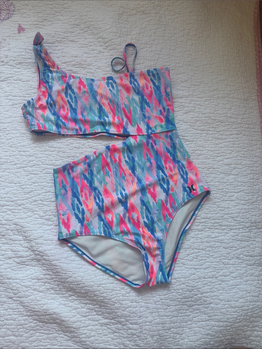 Hurley Girls' Multicolor Pink Blue one piece bathing suit size extra large